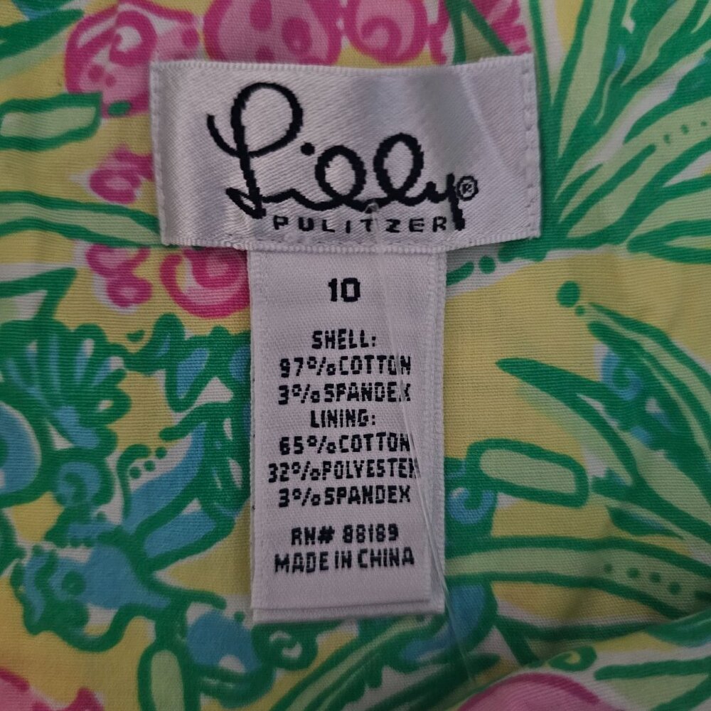 Lilly Pulitzer Women's Green Pink Flamingo Floral Print Dress Shift Dress Sz 10 - Picture 8 of 13